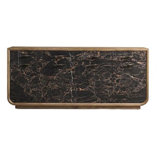 Modern Black Marble and Wood Sideboard For Sale