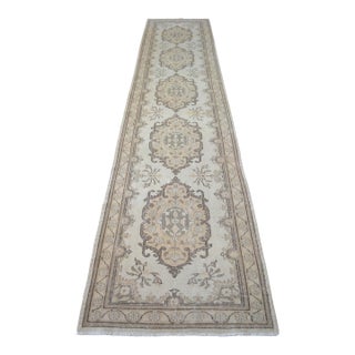 Traditional Oushak Runner Rug Faded Colors Low Pile Distressed Long Runner Rug - 2'9″ X 12'7″ For Sale