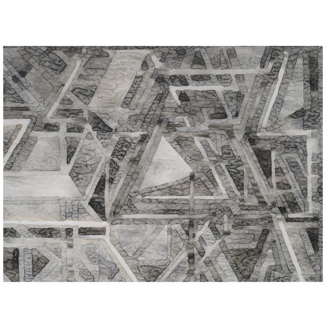 Metal Vintage Midcentury Modern Monochromatic Abstract Geometric Painting, Framed, Manner of Victor Vasarely For Sale - Image 7 of 13