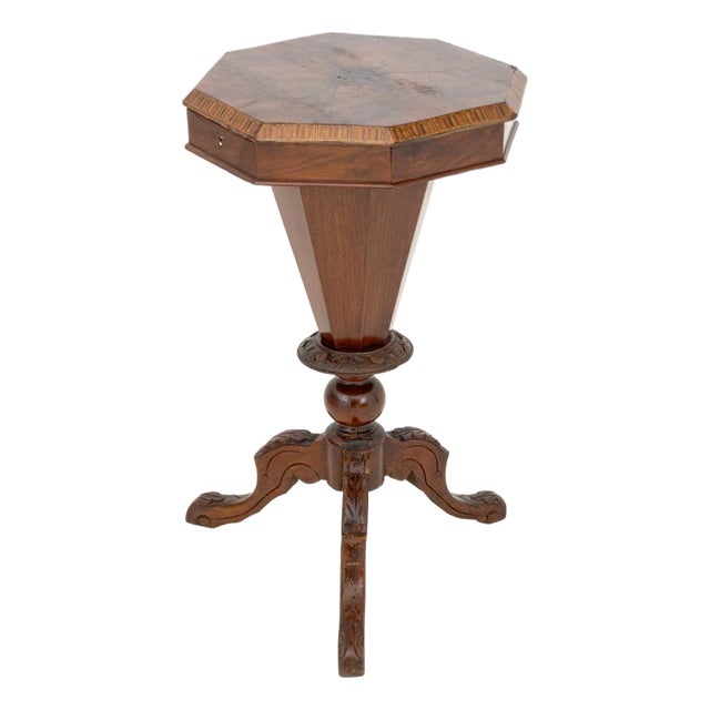Victorian Walnut Trumpet Sewing Table For Sale