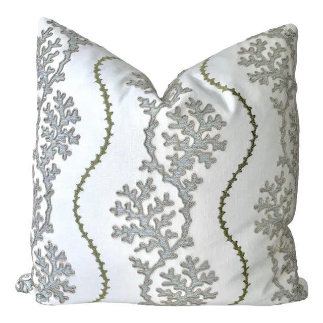 Blue White Sea Coral Embroidered Texture Pillow Cover For Sale