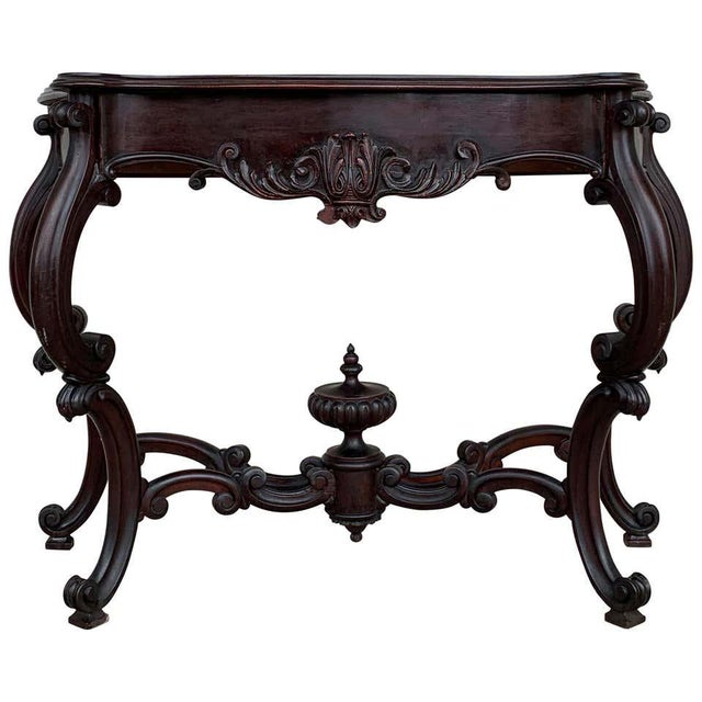 Black 20th Century French Regency Carved Walnut Console Table With Drawer For Sale - Image 8 of 8