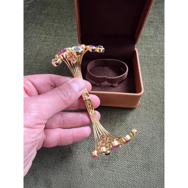 Bochic “Capri” Natural Ruby & Multi Natural Gem Cuff Set In 18K Gold & Silver For Sale - Image 12 of 18