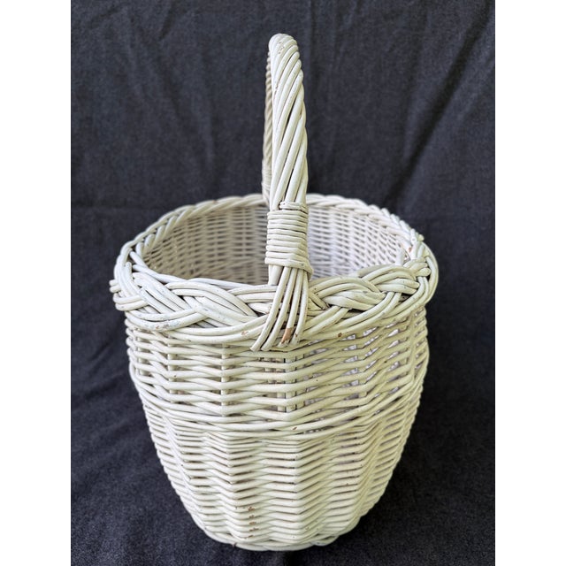 Wood Antique Painted Gathering Willow Basket With Top Handle For Sale - Image 7 of 18