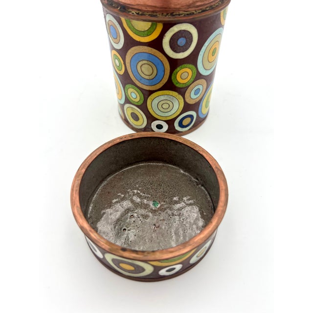 1980s Geometric Cloisonne Enamel Lidded Jar Tea Pot by Fabienne Jouvin, France, 1980s For Sale - Image 5 of 7
