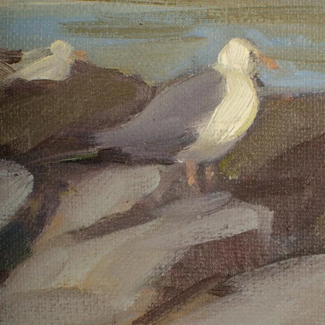 "Seagulls on the Rocks" Coastal Oil Painting by Alison Hill, Framed For Sale In Philadelphia - Image 6 of 9