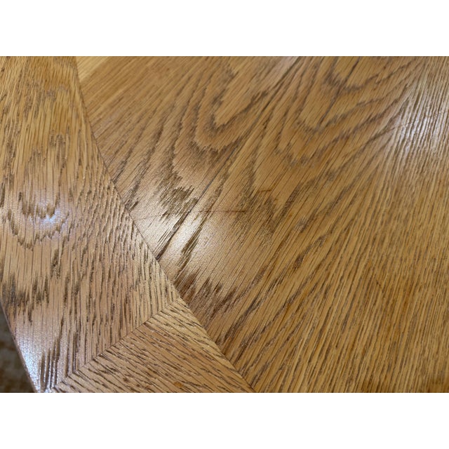 Late 20th Century Vintage Art Deco Inspired 66” Blonde Oak Pedestal Dining Table With Chrome Accents For Sale - Image 5 of 7