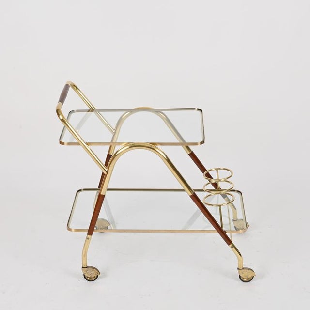 Brass and Walnut Bar Cart by Cesare Lacca, Italy, 1950s For Sale - Image 3 of 14