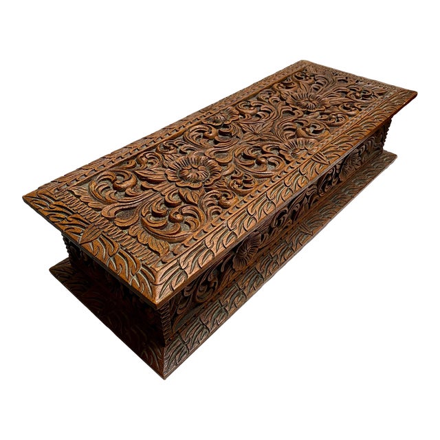 1950s Vintage Black Forest Hand Carved Walnut Jewelry Box For Sale