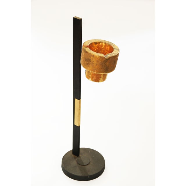 Vintage 20th Century Stand Ashtray in Black and Gold Metal For Sale - Image 10 of 10