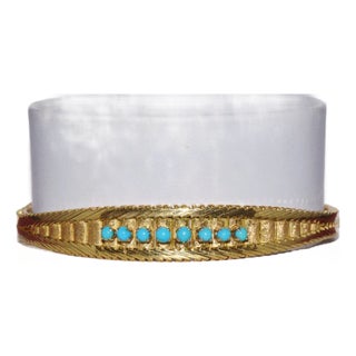 Estate Natural Turquoise Solid 18K Gold Snake Chain Bangle Bracelet For Sale