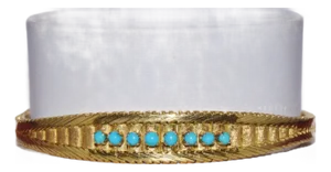 Estate Natural Turquoise Solid 18K Gold Snake Chain Bangle Bracelet