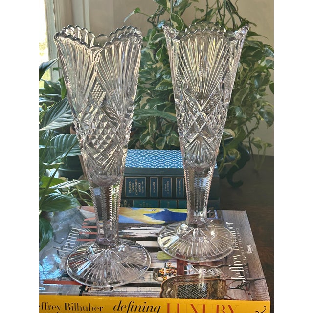 The most striking feature of these turn of the century trumpet vases is the “ sun purple “ coloring. They are no longer...