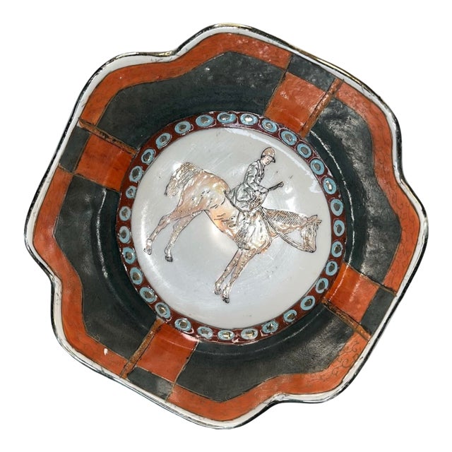Vintage Japanese Kutani Equestrian Hand-Painted Decorative Dish For Sale
