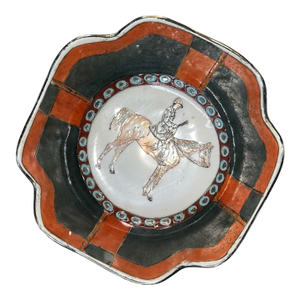 Vintage Japanese Kutani Equestrian Hand-Painted Decorative Dish