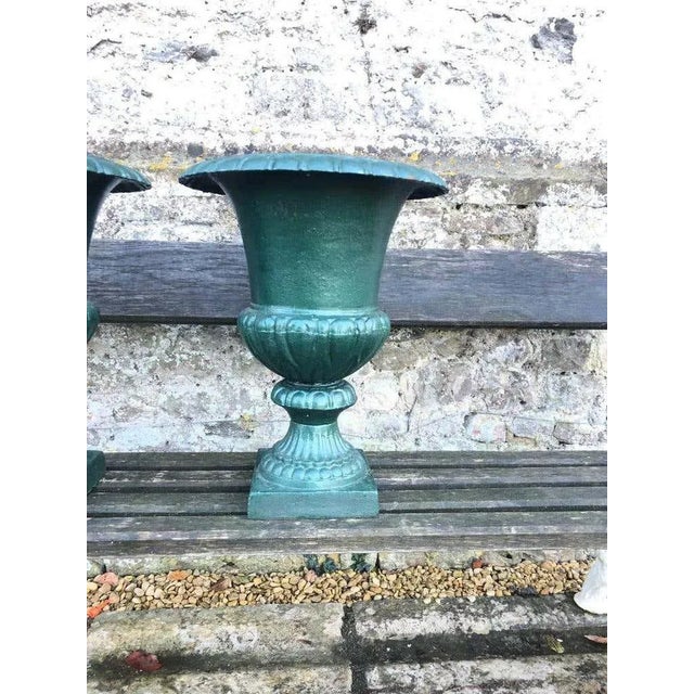 Metal Large 19th Century French Cast Iron Campana Urns For Sale - Image 7 of 9