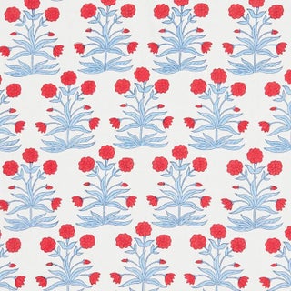 Schumacher x Molly Mahon Mughal Fabric in Crimson Sky For Sale