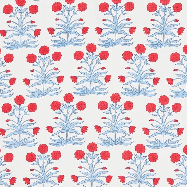 Schumacher x Molly Mahon Mughal Fabric in Crimson Sky For Sale