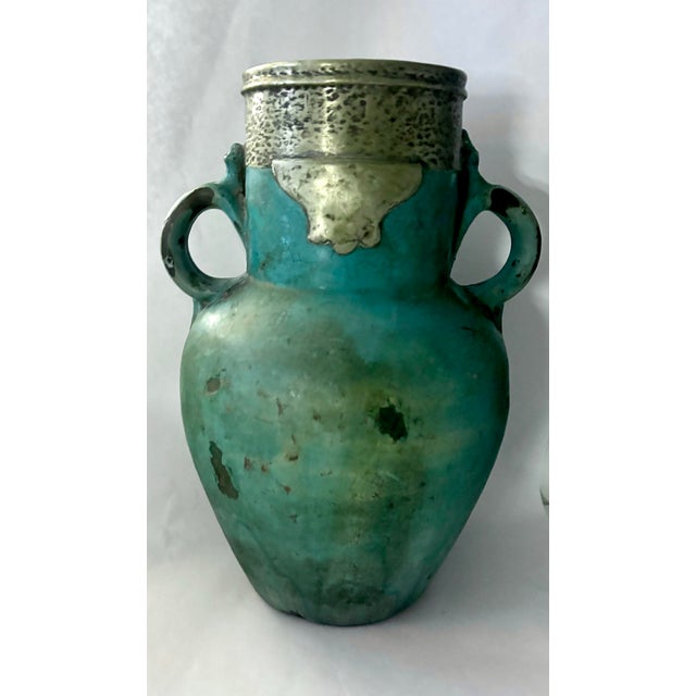 Chinese Late 19th-Century Chinese Turquoise-Glazed Wine Jar With Metal Repair For Sale - Image 3 of 6
