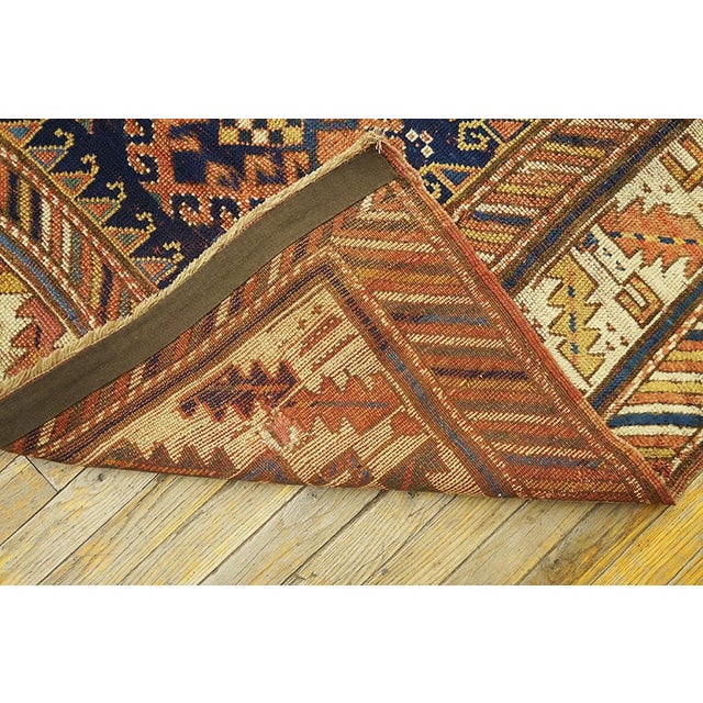 1900s Blue Navy Geometric Tribal Antique Caucasian Kazak Rug 3'10" X 7' Handknotted Wool Carpet For Sale In New York - Image 6 of 6