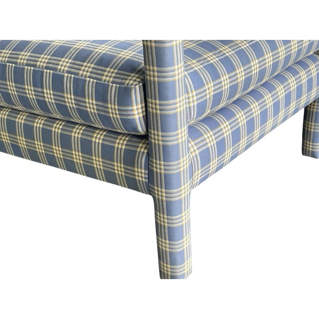 Textile Vintage Parsons Lounge Chair With Custom Blue Plaid Upholstery | Milo Baughman Style For Sale - Image 7 of 12