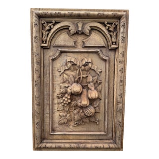Vintage French Wood Carved Panel For Sale