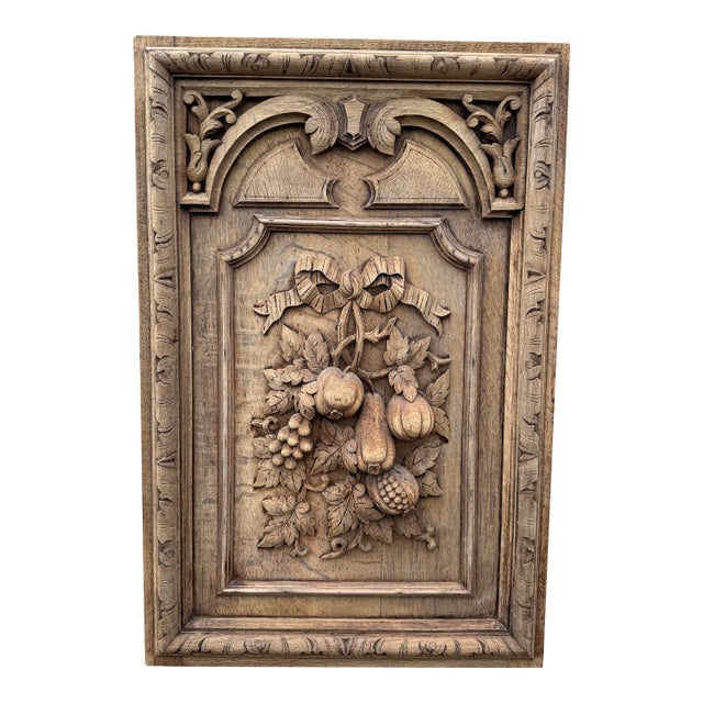 Vintage French Wood Carved Panel For Sale