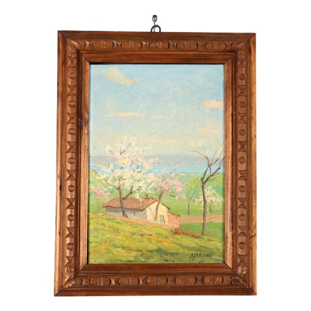 Luigi Comolli, Landscape, Oil on Panel, Framed For Sale