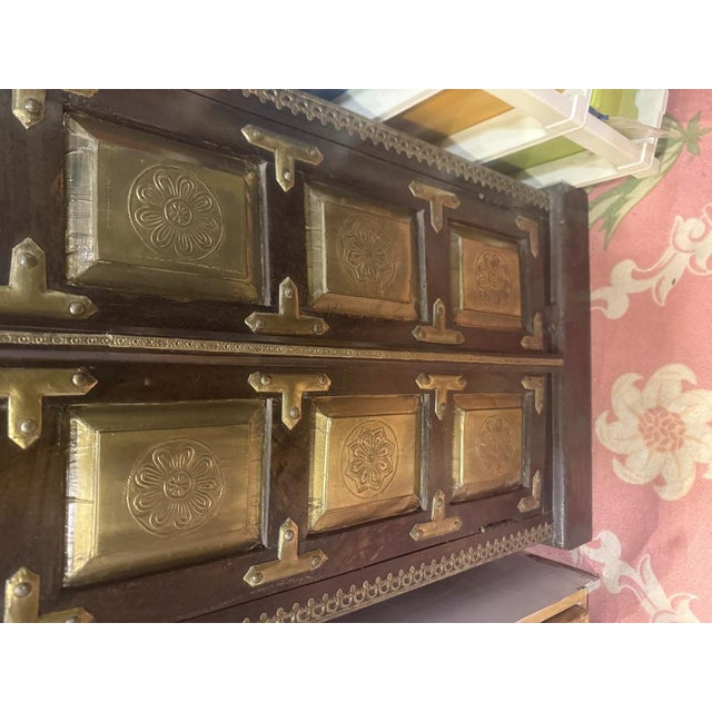 Wood Vintage Brass-Inlay Wooden Cabinet, 1950s For Sale - Image 7 of 9