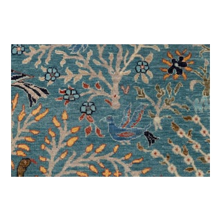 Blue Peacock Birds Garden Scene Soft Hand Knotted Hand Spun Wool Rug 5x8Ft. For Sale