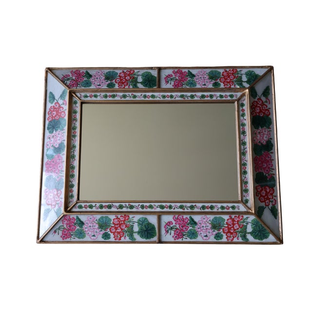 1960s Italian Reverse-Painted Geranium Glass Giltwood Mirror For Sale - Image 11 of 18