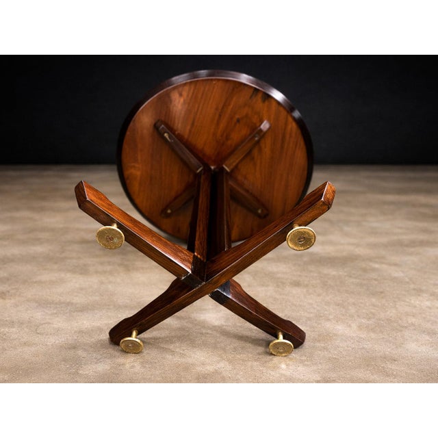 Brown Round Side Table in Brazilian Rosewood With Brass Feet, Brazil, 1950s For Sale - Image 8 of 13