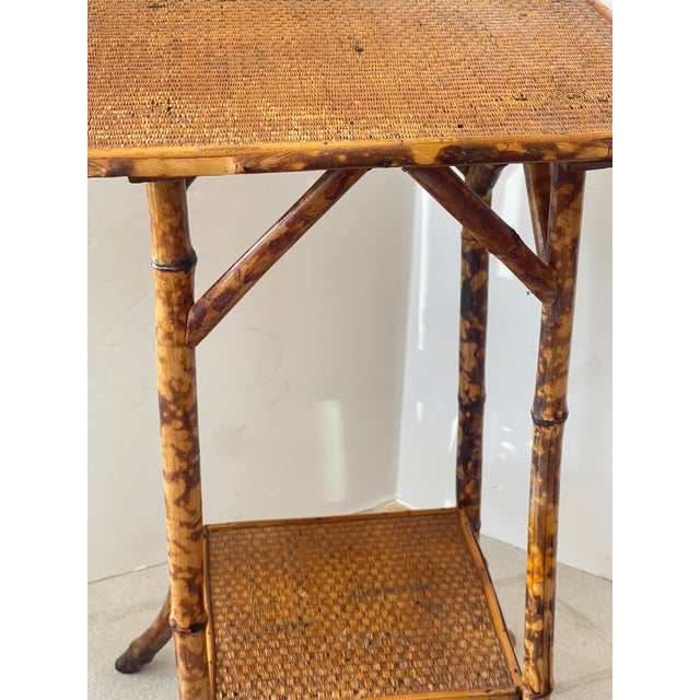 French Antique Tortoiseshell Bamboo & Woven Wicker Sde Table , C1900 For Sale - Image 9 of 12