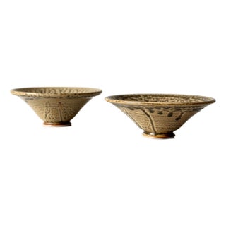 Vintage Handmade Pottery Bowls Pair For Sale