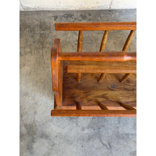 1970s Vintage Oak Magazine Holder Standing Rack Newspaper Storage Floor Stand 1970s For Sale - Image 5 of 10
