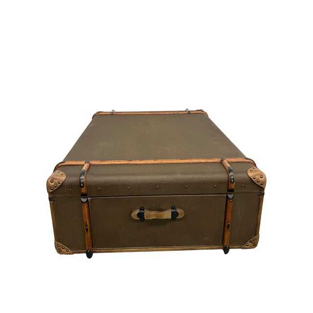 Vintage Campaign-Style Steamer Trunk Coffee Table With 2 Drawers For Sale In Charlotte - Image 6 of 11
