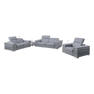 Favo Light Blue 3-Piece Leather Match Living Room Set For Sale