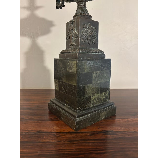 Striking and unique lamp by Maitland smith. Featuring a deep green tessellated stone base and a patinated bronze or copper...