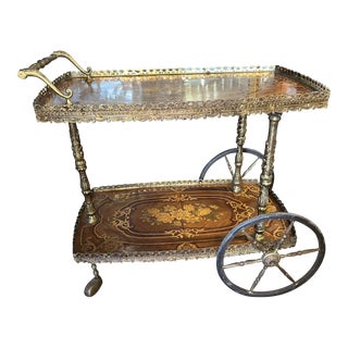 Early 20th Century Italian Marquetry Inlaid Bar Tea Cart For Sale