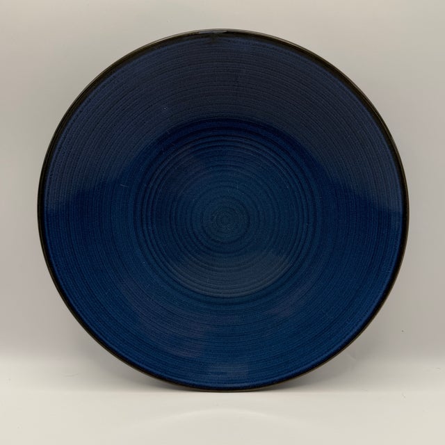 Thomas O'Brien Vintage Modern Blue Stoneware Dinner Plate, Set of 3 For Sale In Washington DC - Image 6 of 17