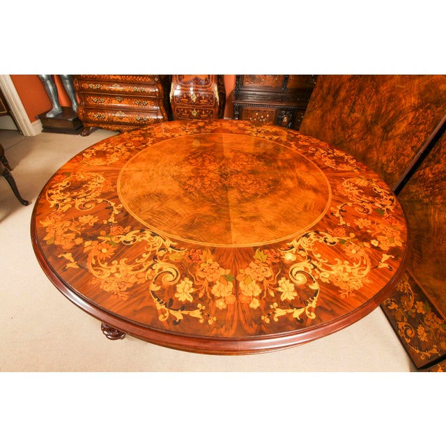 Burr Walnut Marquetry Dining Table and Chairs, 1990s, Set of 17 For Sale - Image 12 of 15