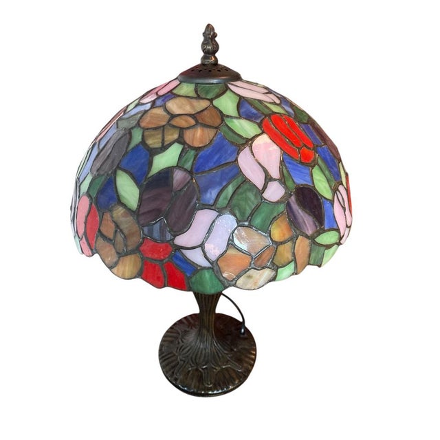 Glass Tiffany Style Stained Glass Table Lamp, 1980 For Sale - Image 7 of 8