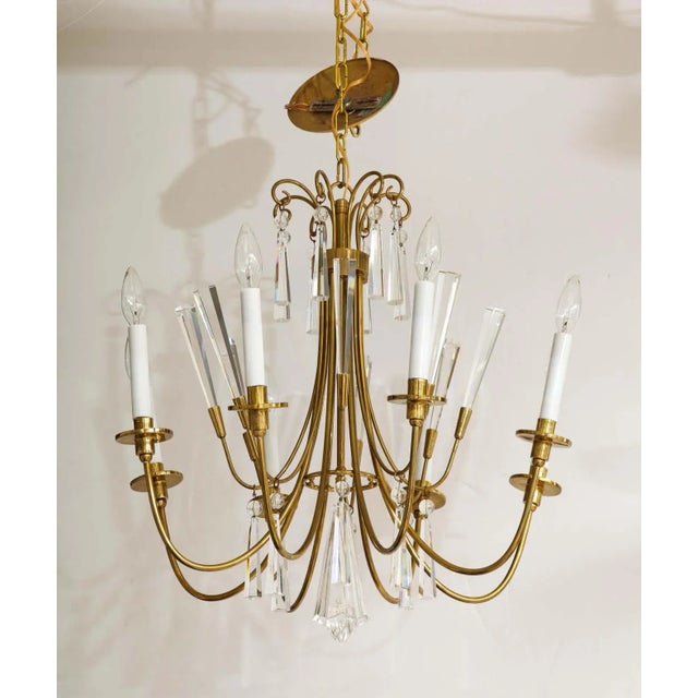 Mid-Century Modern 1960's Tommi Parzinger Style Brass and Crystal Chandelier For Sale - Image 3 of 13