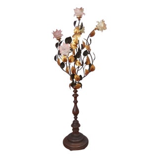 Vintage Floor Lamp with Murano Glass Roses, Italy, 1960s For Sale