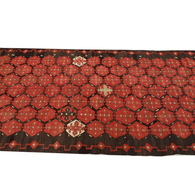 Traditional Mid 20th Century Red & Brown Vintage Kilim Rug For Sale - Image 3 of 7