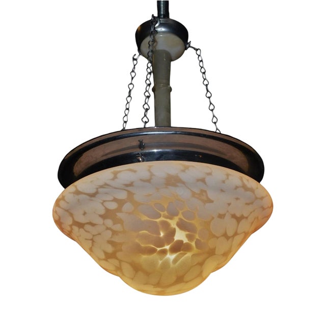 Art Deco French Opaline Glass, Chrome and Alabaster Plafonnier, 1940s For Sale