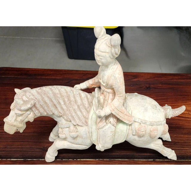 Antique Chinese T'ang Style Terracotta Female Horse Rider Figurine For Sale - Image 12 of 13