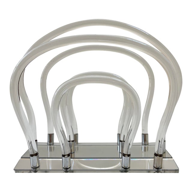Dorothy Thorpe Lucite & Chrome Sculptural Magazine Holder For Sale
