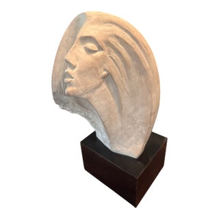 1980 Austin Productions Modernist Female Sculpture on Original Glossy Black Plinth For Sale
