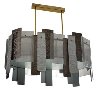 Silver Art Glass and Brass Chandelier, 2000 For Sale